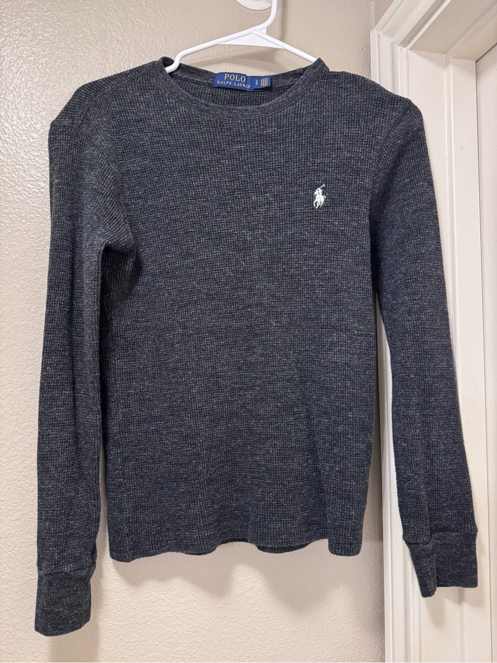 Ralph Lauren Charcoal Waffle Knit Long Sleeve Shirt